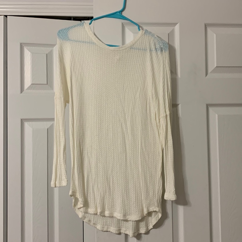 Cream waffle knit 3/4 sleeve tee